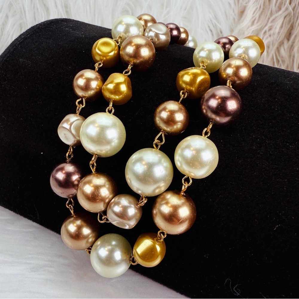Vintage multicolored faux pearl weighted, two strand necklace